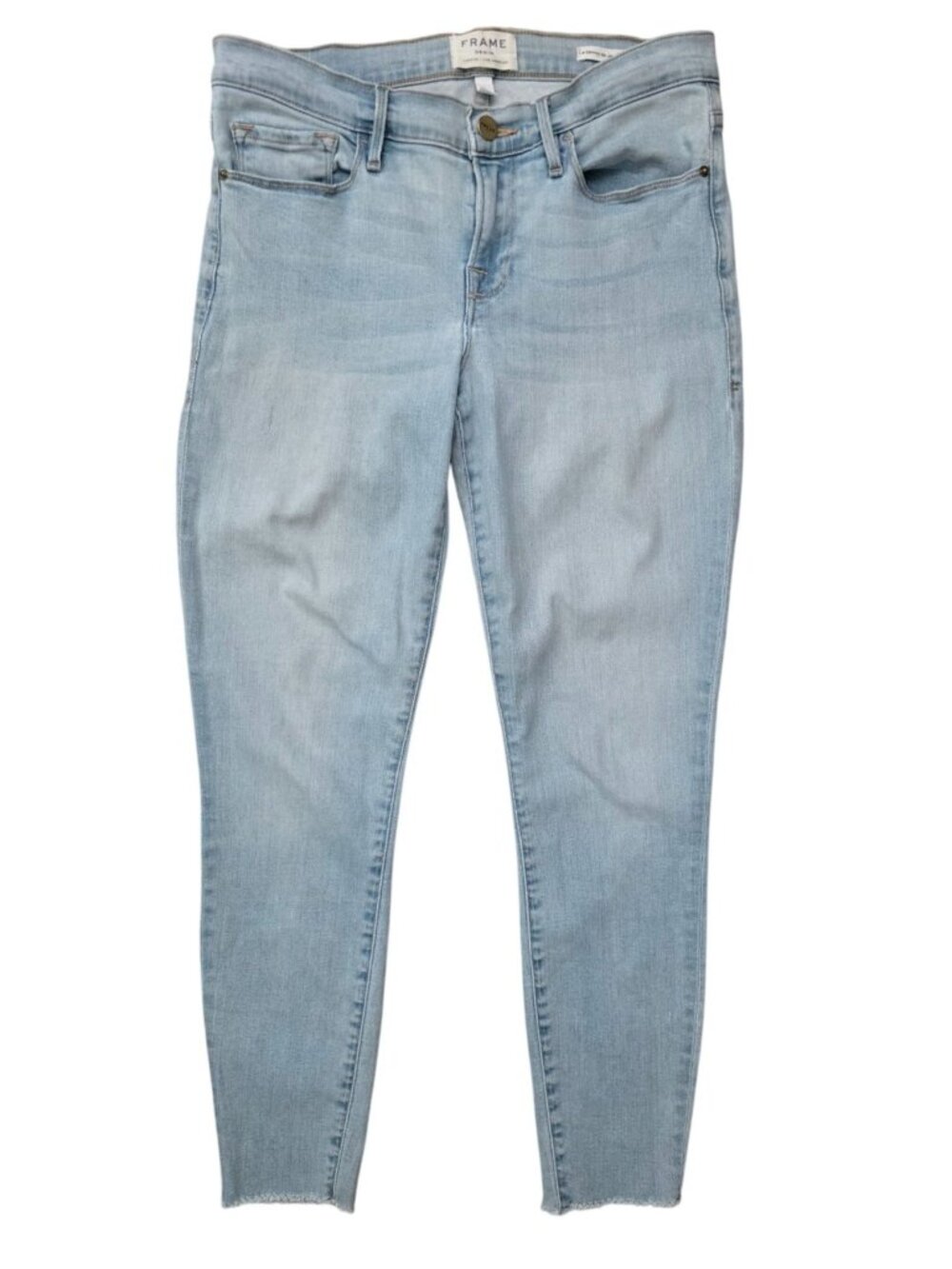 FRAME Le Skinny De Jeanne Light Wash Frayed Hem Ankle Denim Jeans Women's Sz 27